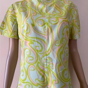 Vintage 60s go go mod green multi colored short sleeve dress size small/X-small